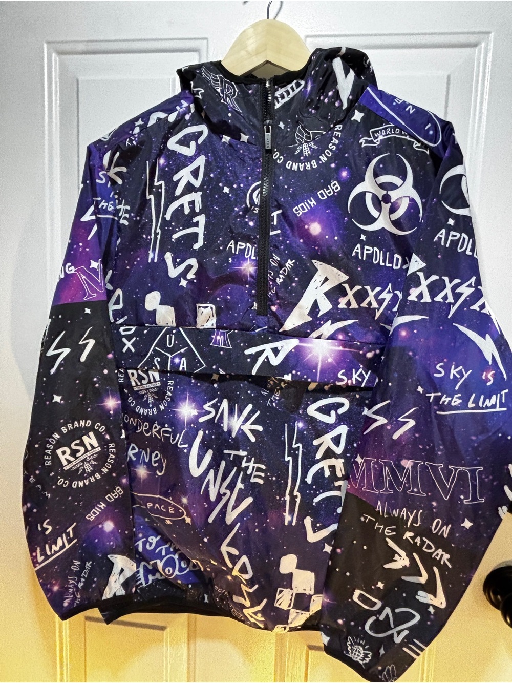 Men’s  Galaxy Print Hooded Anorak Jacket - Purple/Black
